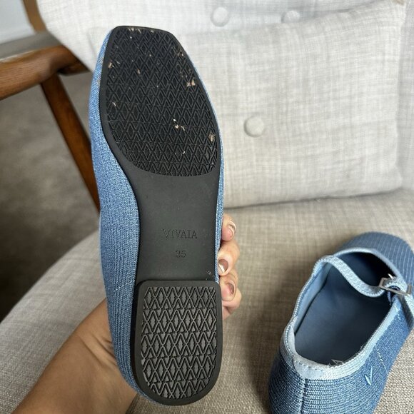 Vivaia Square Toe Margot Mary Janes Shoes Flats Denim Blue Size 35 US Sz 5 - Picture 9 of 10